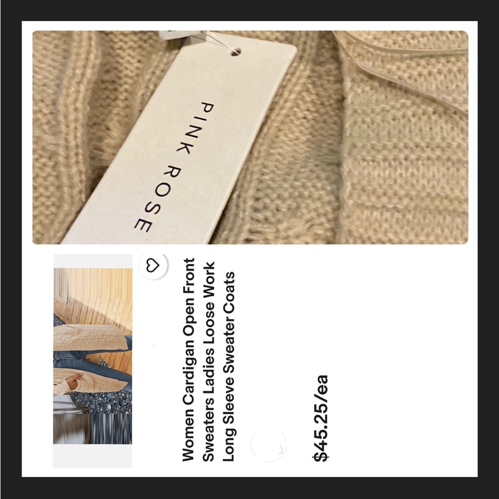 NWT Women’s Cardigan Sweater, Open Front, Beige, - Picture 9 of 15